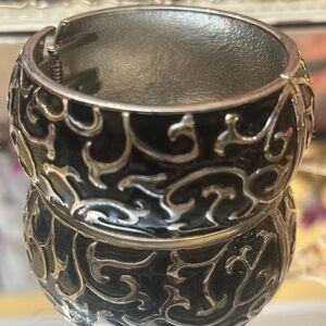 Ornate Silver and Black Cuff Bracelet